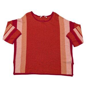 SOFT SURROUNDINGS Wool-Blend Sweater Top L Oversized Boxy Striped Warm-Tones